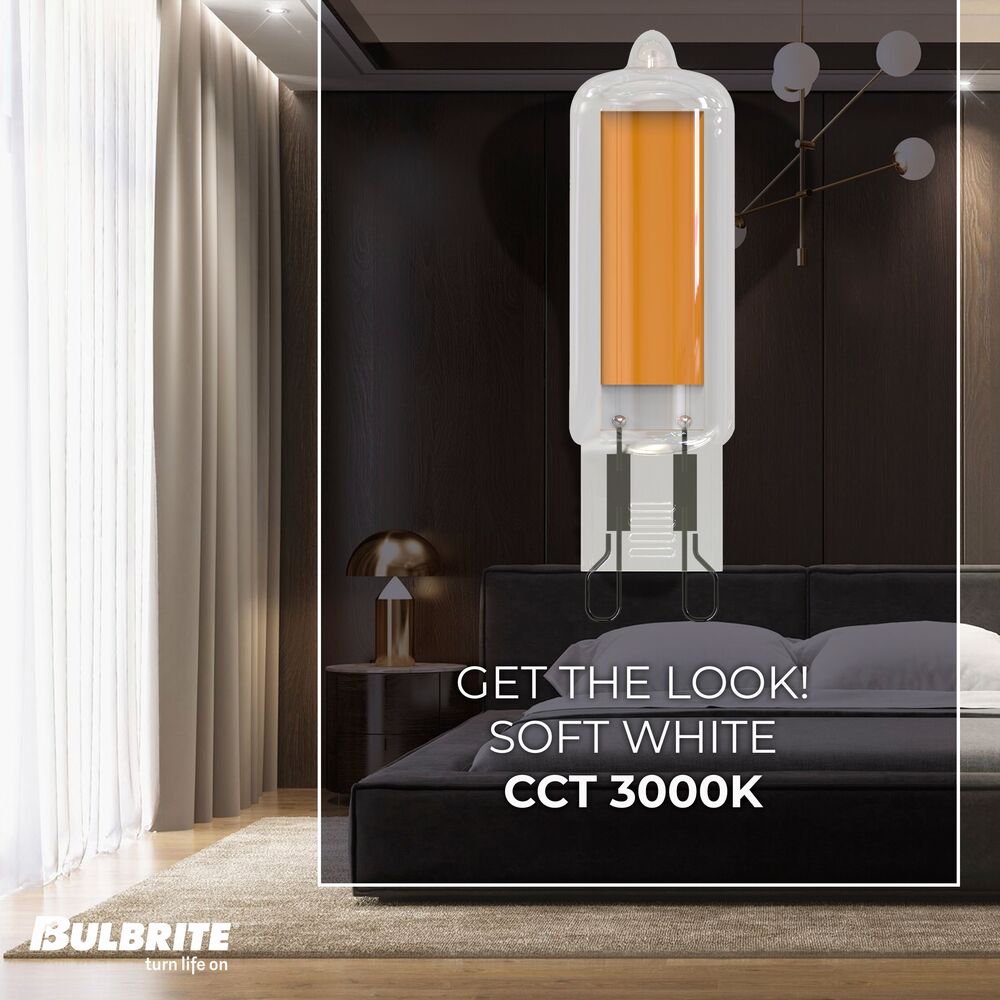 Bulbrite LED Filament Pack of (4) 3.5 Watt Mini T4 Light Bulbs with Clear Finish and Bi-Pin (G9) Base - 3000K (Soft White Light), 300 Lumens