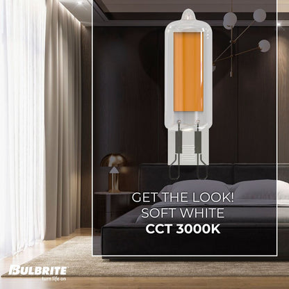 Bulbrite LED Filament Pack of (4) 3.5 Watt Mini T4 Light Bulbs with Clear Finish and Bi-Pin (G9) Base - 3000K (Soft White Light), 300 Lumens