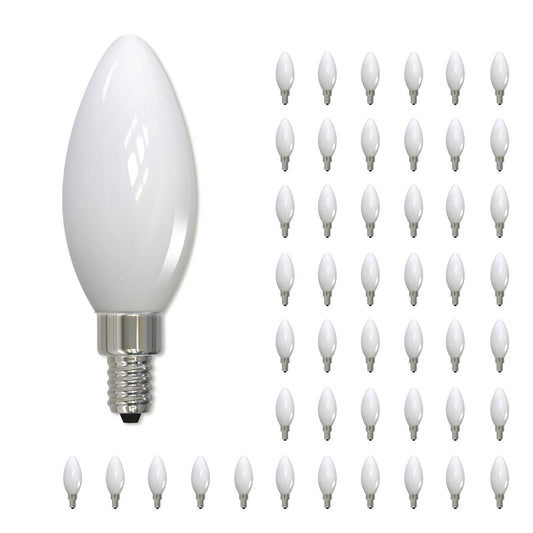 Bulbrite LED B11 Filament Bulb, Milky Finish, 2700K, Fully Compatible Dimming, 5 Watts, E12 Candelabra Base, 500 Lumens, 120V, Soft White Light 48-Pack