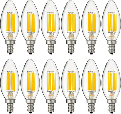 Sunlite LED Edison B11 Torpedo Tip Chandelier Light Bulb, 5 Watts (60W Equivalent), 630 Lumens, Candelabra E12 Base, Non-Dimmable Clear Glass Filament, 220-277 Volt, 2700K Warm White, 12 Count