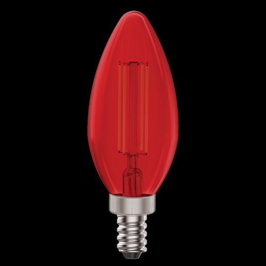 Luxrite LED B11 Colored Filament Torpedo Light Bulb, E12 Candelabra Base, 4.5W, Red Finish (LR21740)