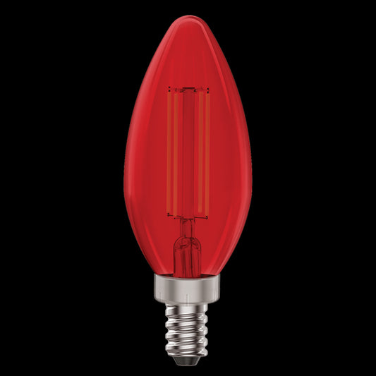 Luxrite LED B11 Colored Filament Torpedo Light Bulb, E12 Candelabra Base, 4.5W, Red Finish (LR21740)