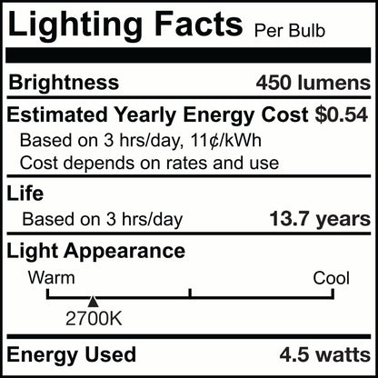 Bulbrite LED Filament Pack of (4) 4.5 Watt Dimmable T8 Light Bulb with Clear Glass Finish and Candelabra (E12) Base - 2700K (Warm White Light), 450 Lumens