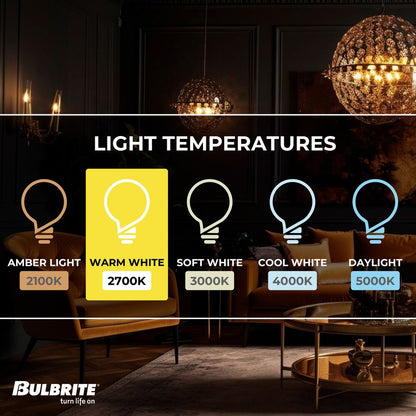 Bulbrite LED Filament Pack of (4) 4.5 Watt Dimmable T6SL Light Bulbs with a Clear Finish and Candelabra (E12) Base - 2700K (Warm White Light), 400 Lumens