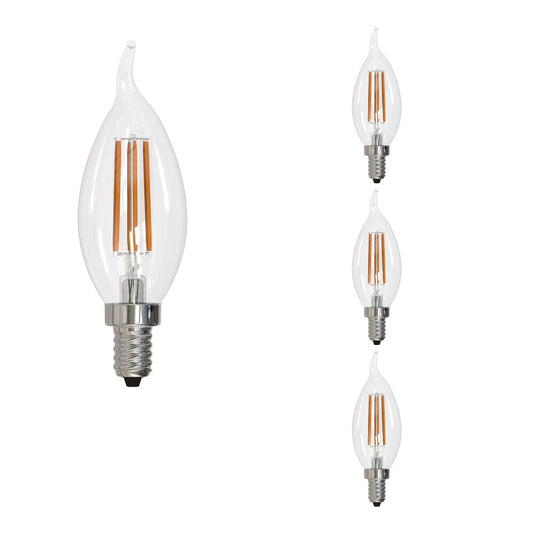 Bulbrite LED Filament Pack of (4) 6.5 Watt Dimmable CA10 Light Bulbs with a Clear Finish and Candelabra (E12) Base - 2700K (Warm White Light), 750 Lumens