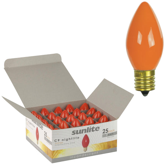 25 Pack Sunlite 7 Watt C9 Colored Night Light, Intermediate Base, Ceramic Orange