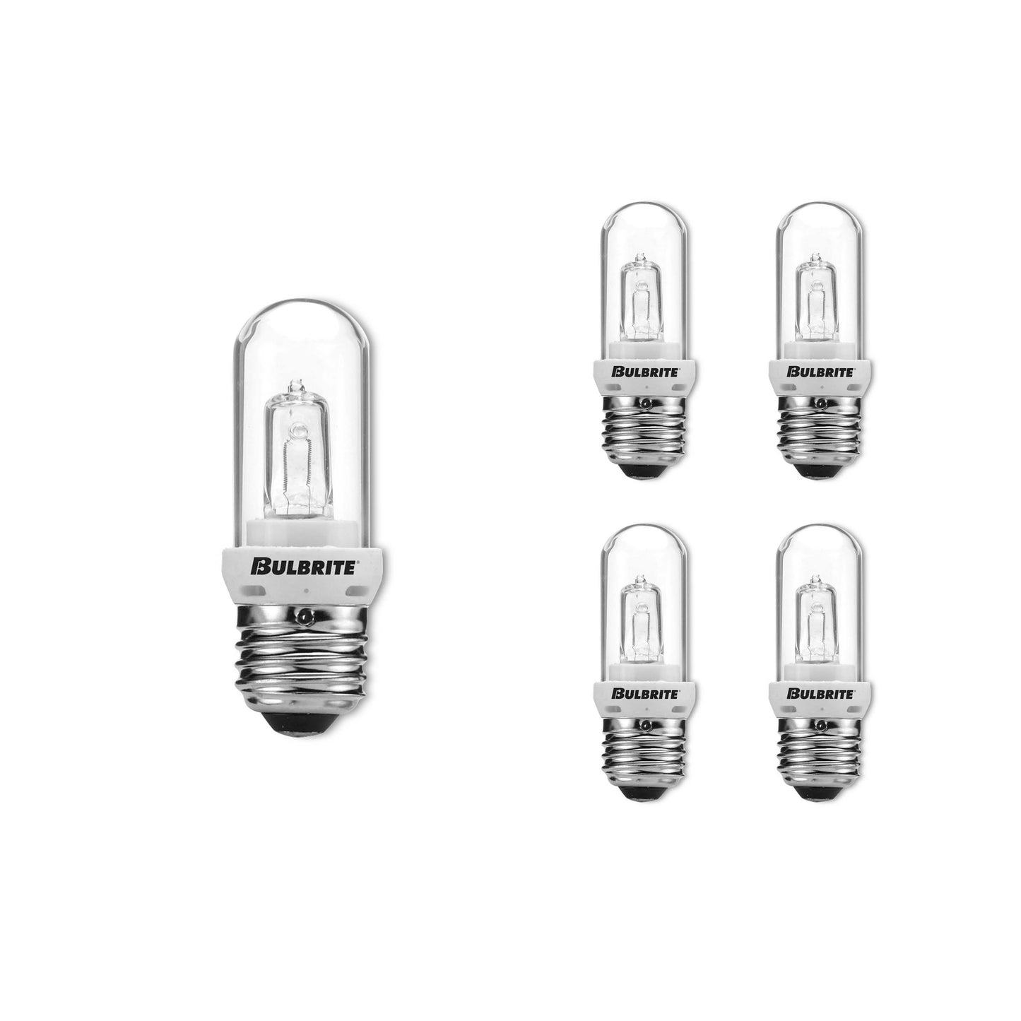 Bulbrite Pack of (5) 75 Watt 120V Dimmable Clear T8 Double Envelope Halogen Mini Light Bulbs with Medium (E26) Base, 2900K Soft White Light