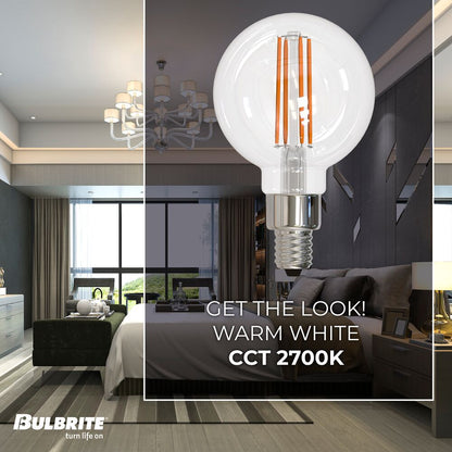 Bulbrite LED Filament Pack of (4) 4 Watt Dimmable G16 Light Bulbs with a Clear Finish and Candelabra (E12) Base - 2700K (Warm White Light), 350 Lumens