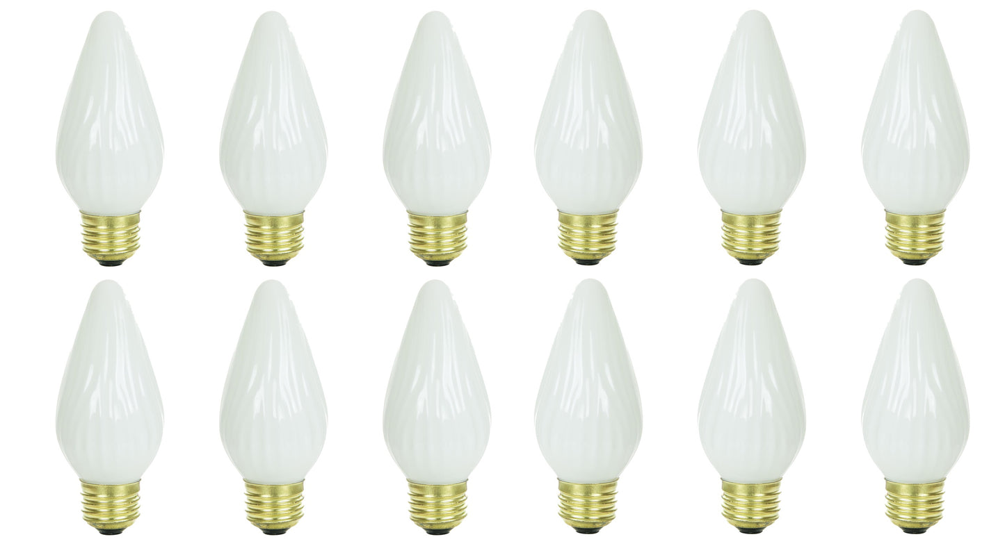 Sunlite 60 Watt Flame Twist Medium Base White, 12-Pack