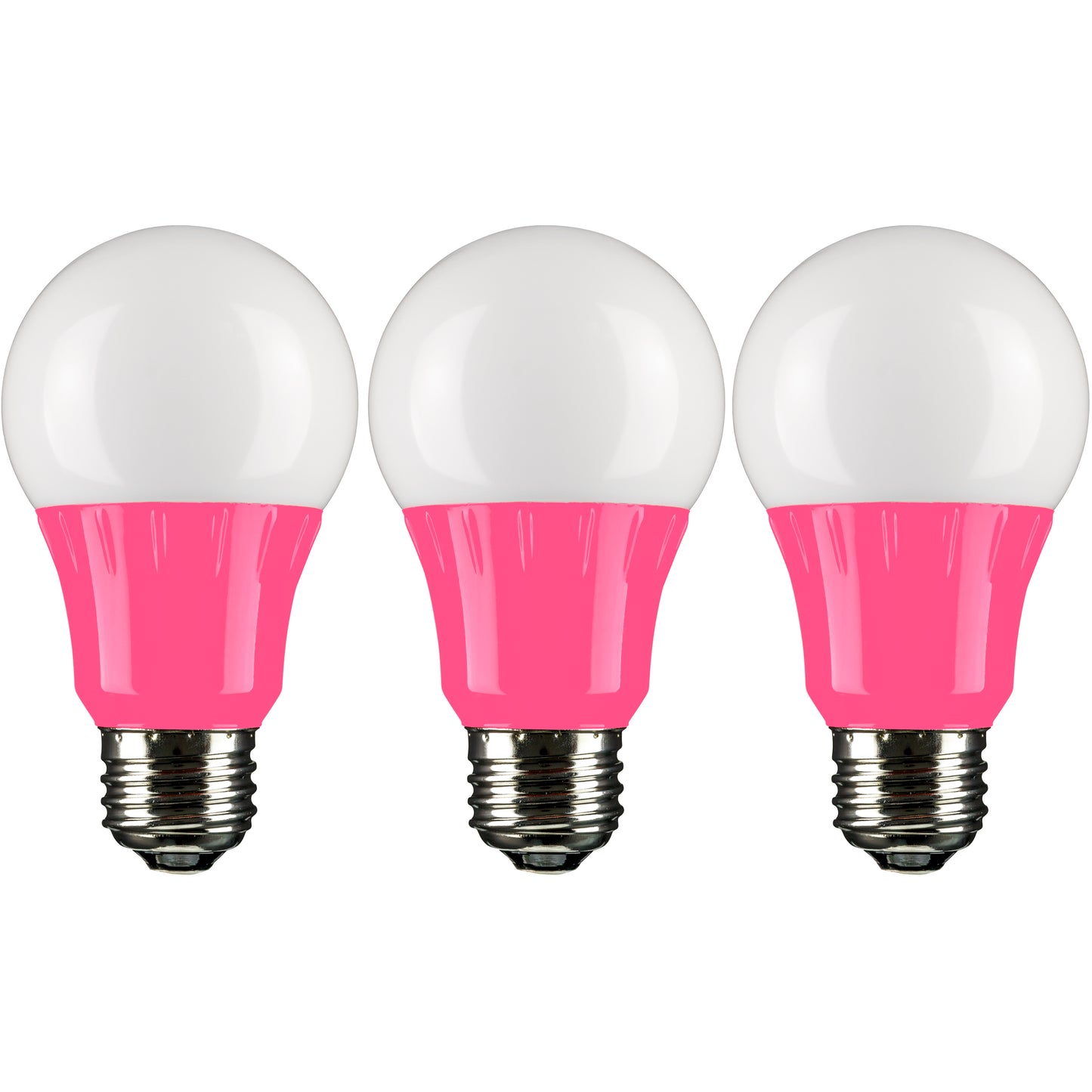 Sunlite 40453-SU LED A19 Colored Light Bulb, 3 Watts (25w Equivalent), E26 Medium Base, Non-Dimmable, UL Listed, Pink 3 Pack