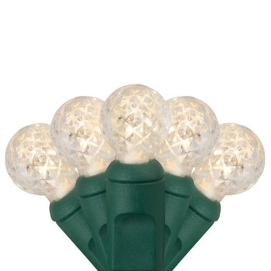 50 Light LED Razzberry (G12) Light Set Warm White Bulbs on Green Wire, Approx. 17'8" Long