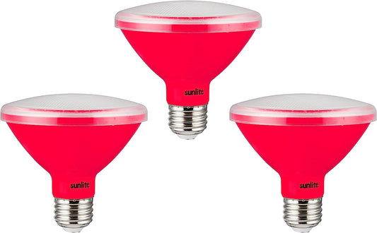 Sunlite LED PAR30 Short Neck Colored Recessed Light Bulb, 8 Watt (75W Equivalent), Medium (E26) Base, Floodlight, ETL Listed, Red, 3 Count