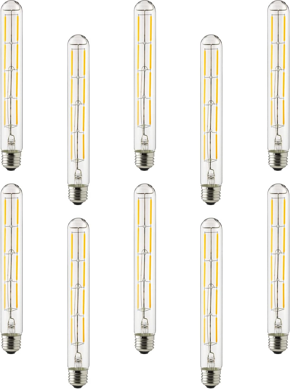 Sunlite LED Filament T10 Tubular Light Bulb, 6 Watts (60W Equivalent), 570 Lumens, Medium E26 Base, 120 Volts, Dimmable, 90 CRI, UL Listed, Title-20 Compliant, 2200K Amber, 10 Pack