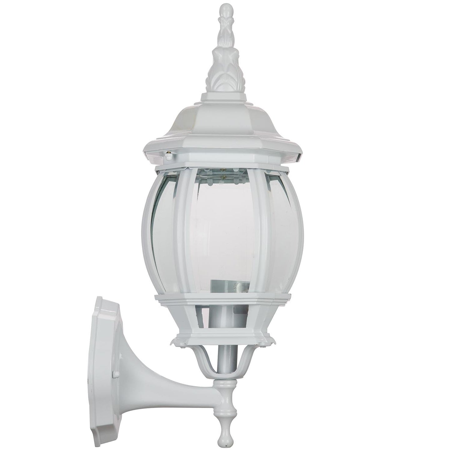 Sunlite Up-Facing Carriage Style Outdoor Fixture, White Powder Finish, Clear Beveled Glass