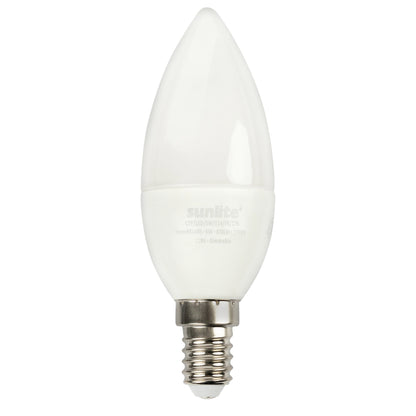 Sunlite 81485 LED B10 Frosted Torpedo Tip Chandelier Light Bulb, 5 Watts (40W Equivalent) 470 Lumens, European E14 Base, Dimmable, 2700K Warm White - 6 Pack