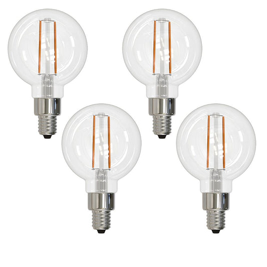 Bulbrite Pack of (4) 2.5 Watt Dimmable Clear Filament G16 Candelabra (E12) LED Light Bulb - 250 Lumens, 2700K (776706)