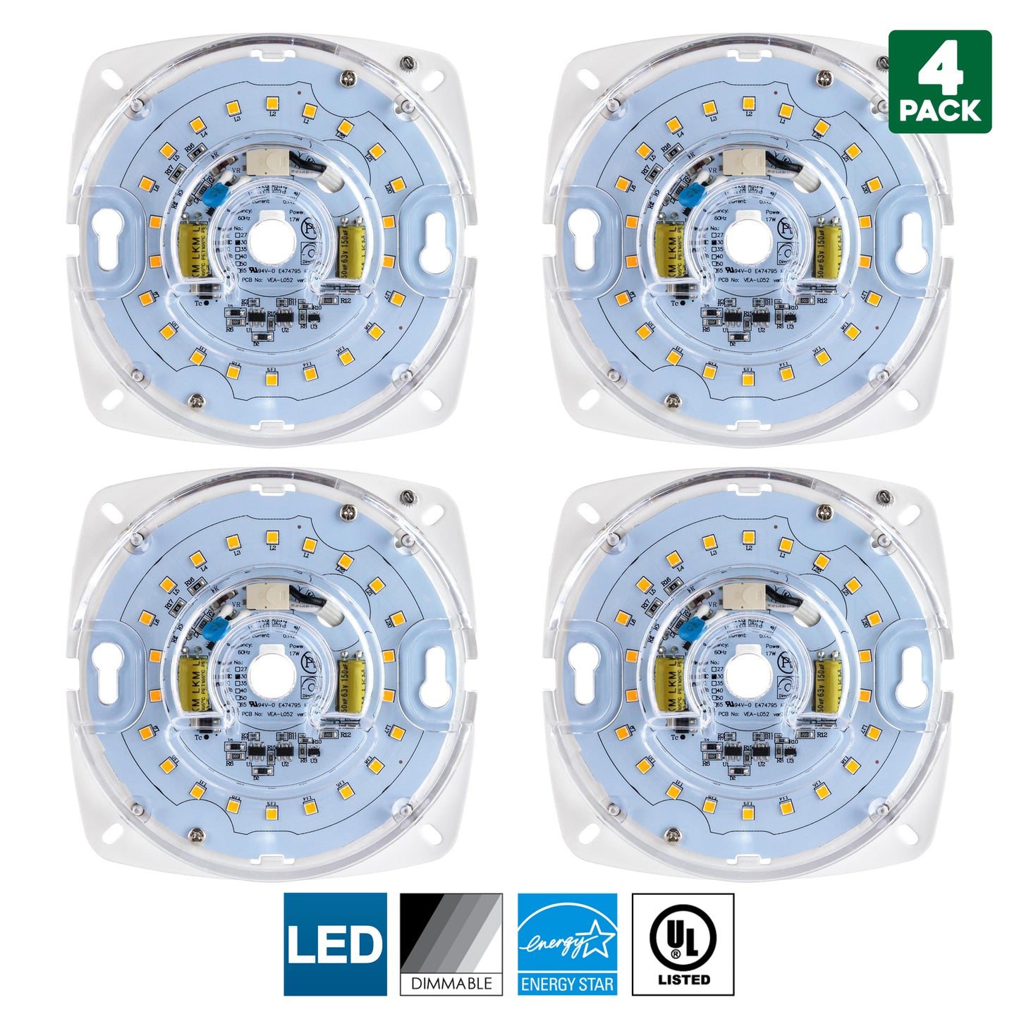 Sunlite LED Retrofit Light Engine, 4-Inch, 5000K Super White, 17 Watt, Dimmable, Flush Ceiling Fixture LED Upgrade Panel, Energy Star Compliant, Commercial Grade, 90 CRI