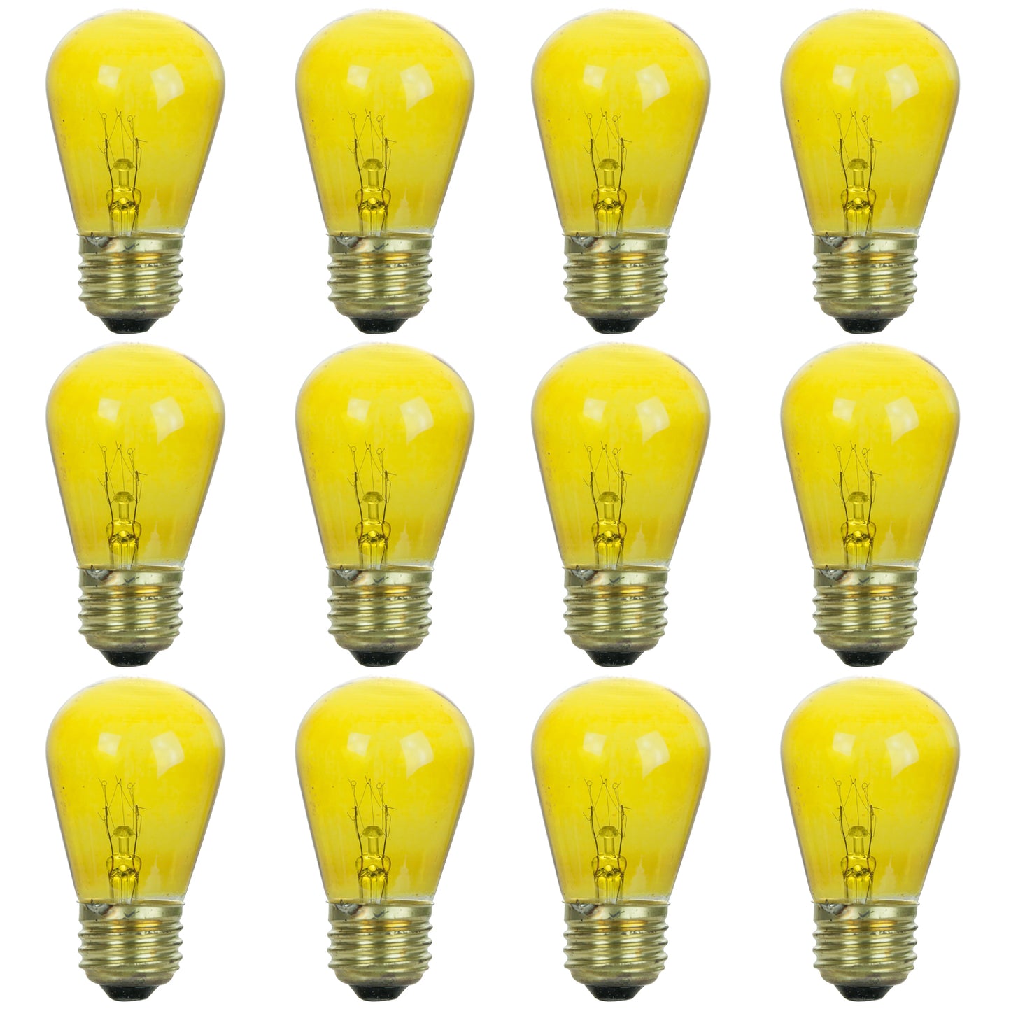 Sunlite 41486-SU S14 Incandescent Colored Party String Light Bulb, 11 Watts, Medium Base (E26), Dimmable, Mercury Free, Transparent Yellow 12 Pack