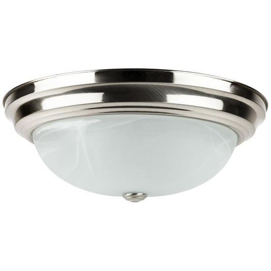 Sunlite 87778 15-Inch Traditional Dome Ceiling Light, Classic Decorative Flush Mount, Adjustable 3 CCT 3000K-5000K, 25W, 1610 Lumens, Alabaster Glass, For Bedroom, Hallways & Bathrooms, Brushed Nickel