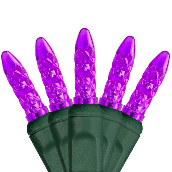 50 Light LED Mini Ice (M5) Light Set Purple Bulbs on Green Wire, Approx. 17'8" Long