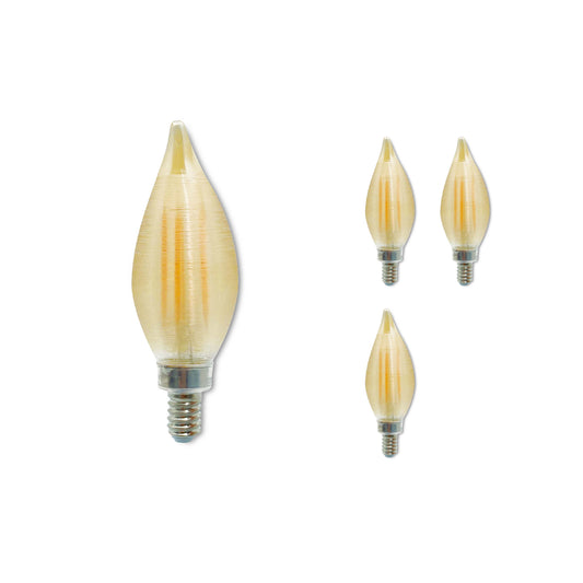 Bulbrite Spunlite Pack of (4) 4 Watt Dimmable C11 LED Filament Light Bulb with Amber Glass Finish and Candelabra (E12) Base - 2100K (Amber Light), 250 Lumens