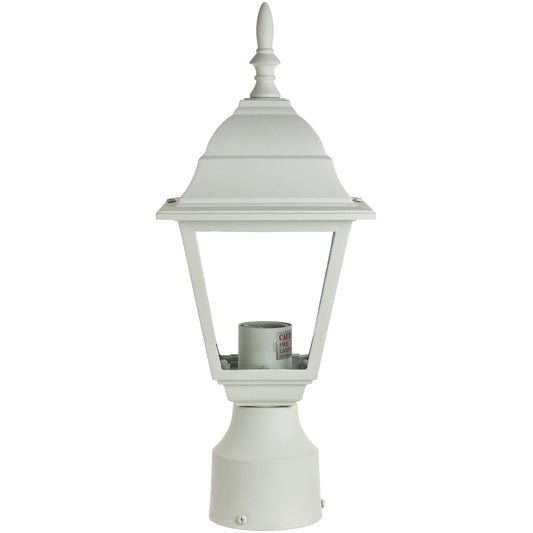 Sunlite 41323-SU Post Mount Carriage Lamp Fixture, Medium Base (E26) Socket, Mounts on 3" Post (Not Included), UL Listed, White Finish