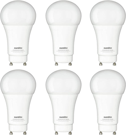 Sunlite 88255 LED A19 Light Bulb 12 Watts (75W Equivalent) 1100 Lumens, GU24 Twist and Lock Base, Dimmable, UL Listed, Energy Star, 4000K Cool White, 6 Pack.