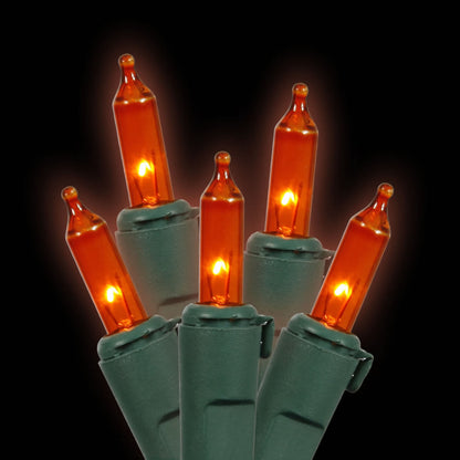 Vickerman 100 Amber Mini Light on Green Wire, 33' Christmas Light Strand- 2 Pack