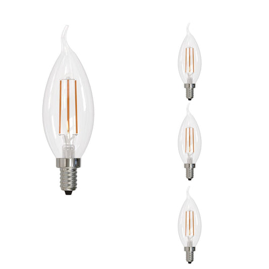 Bulbrite LED Filament Pack of (4) 5 Watt Dimmable CA10 Light Bulbs with Clear Glass Finish and Candelabra (E12) Base - 3000K (Soft White Light), 500 Lumens