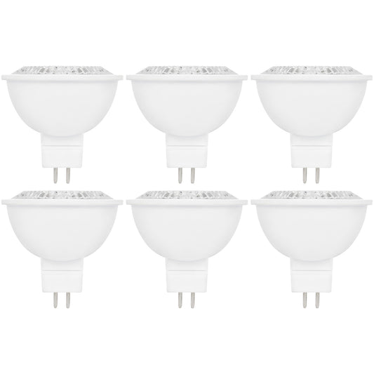 Sunlite LED MR16 Reflector Light Bulb, 7 Watts (50W Equivalent), 12 Volts, 500 Lumens, 90 CRI Dimmable, Twist & Lock GU5.3 Base, Energy Star Certified, UL Listed, 3000K Warm White - 6 Pack