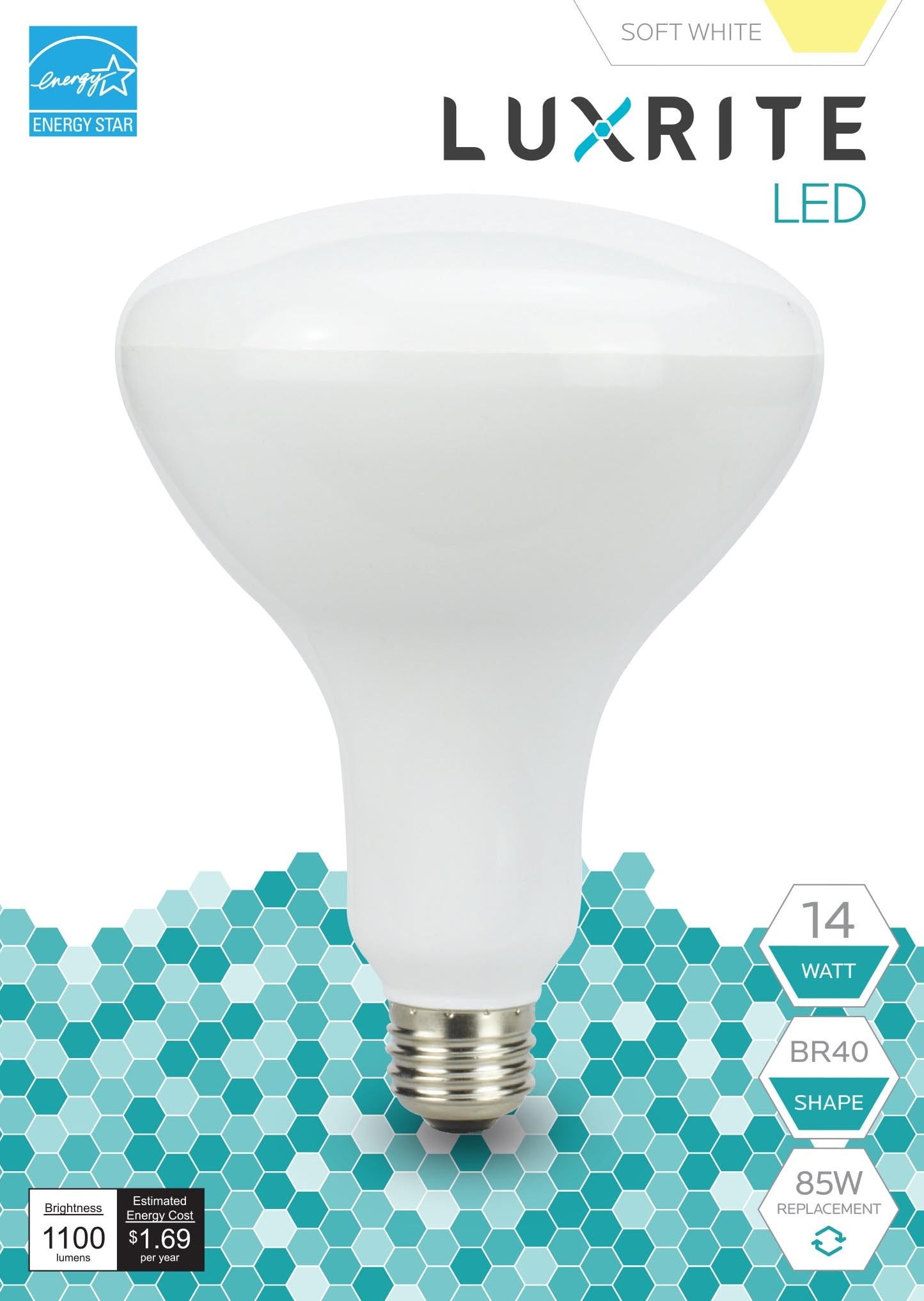 Luxrite LED BR40 Reflector Light Bulb, 14W, 1100 Lumens, 3000K - Soft White, 80 CRI, Frosted White Finish, Dimmable (LR31821)