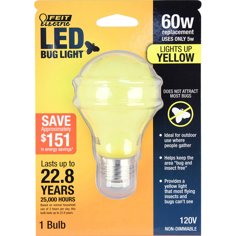 60 Watt Equivalent A19 LED Yellow Bug Light