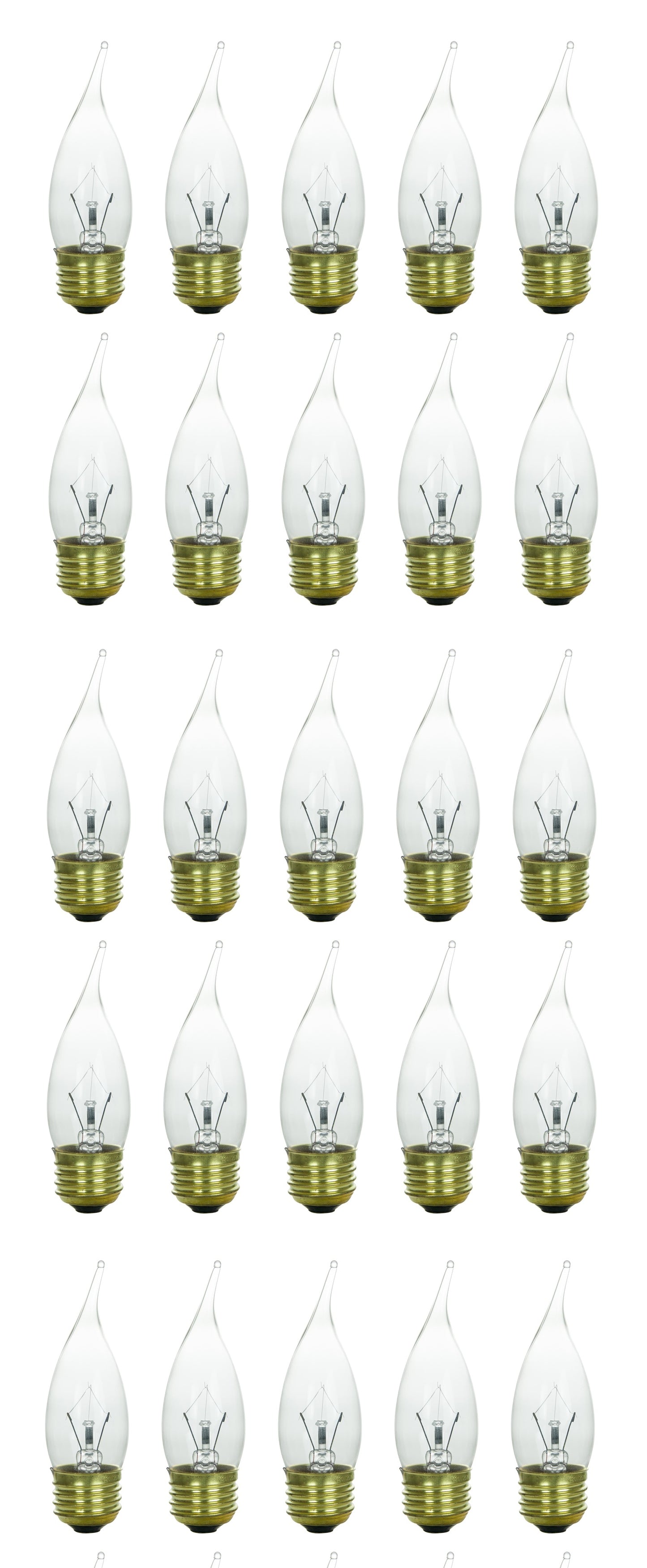 Sunlite 40 Watt Flame Tip Chandelier Medium Base Clear, 25 Pack