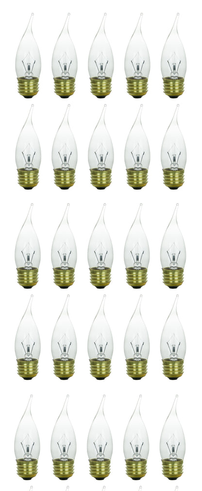 Sunlite 40 Watt Flame Tip Chandelier Medium Base Clear, 25 Pack