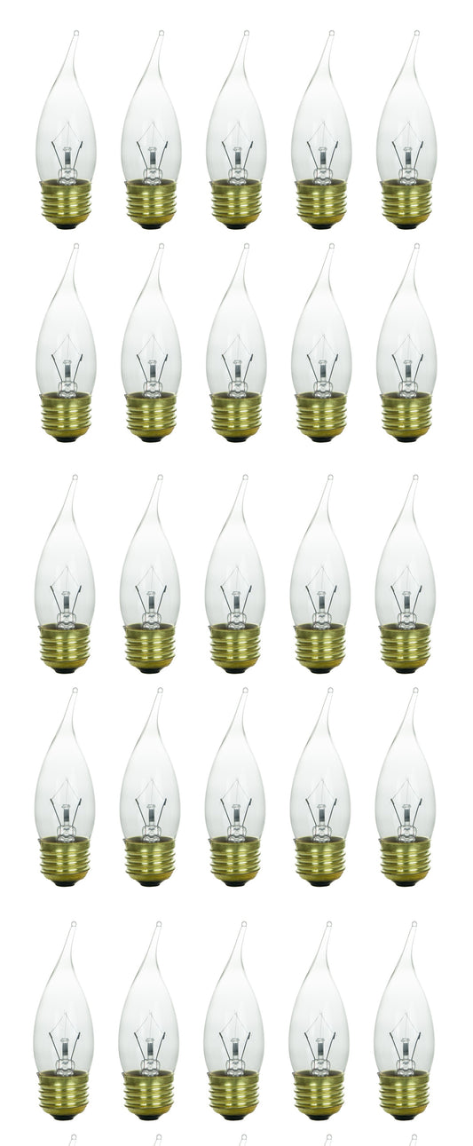 Sunlite 40 Watt Flame Tip Chandelier Medium Base Clear, 25 Pack