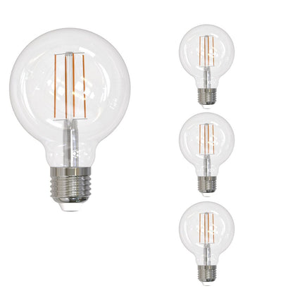 Bulbrite LED Filament Pack of (4) 8.5 Watt Dimmable G25 Light Bulb with a Clear Finish and Medium (E26) Base - 2700K (Warm White Light), 800 Lumens