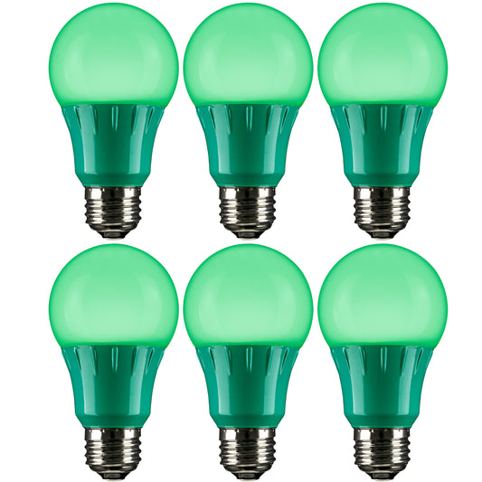 A19/3W/G/LED/6PK* GREEN SUNLITE