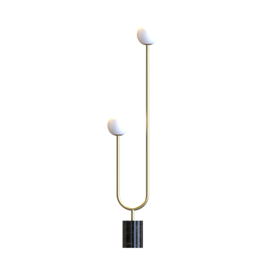 Inversione Two Globe Dual-Tiered Modern U-Shape Floor Lamp Gold Finish with Black Marble Base