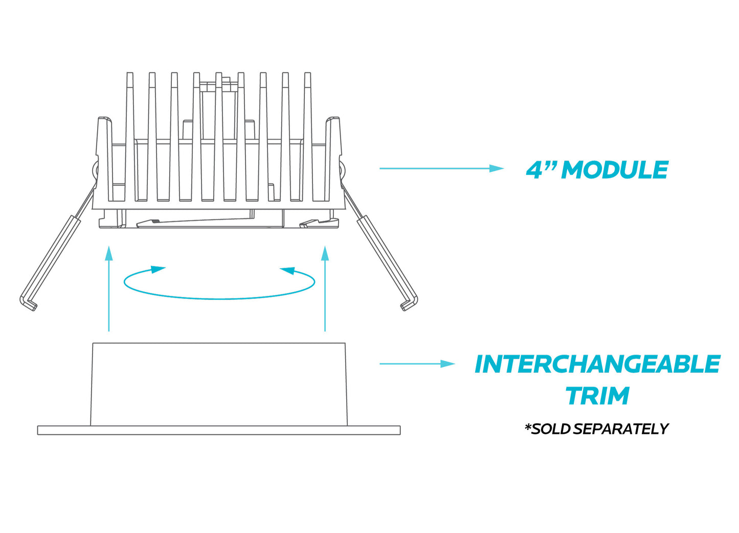 Luxrite 4" Regressed Interchangeable Round Smooth Black Trim Canless Spotlight, Pack of 4 (LR24956)