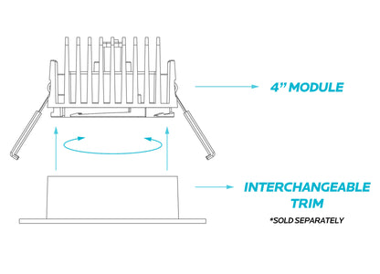 Luxrite 4" Regressed Interchangeable Round Smooth Black Trim Canless Spotlight, Pack of 4 (LR24956)