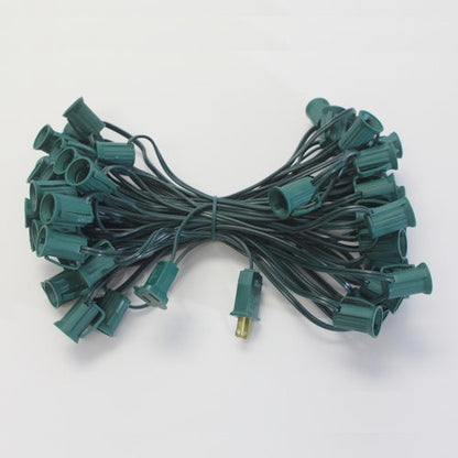 Empty Christmas Light String Set, C7 Shape, 12 Foot, Candelabra Base, Green Wire, 25 Light Holder with 12" Spacing Between Lights