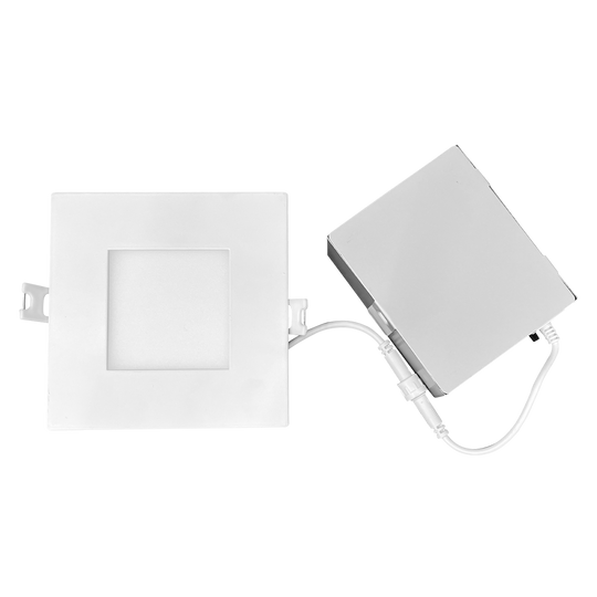 Luxrite LED 4" Mini Panel High Output Square Smooth Canless Wafer Spotlight, 12W, 950 Lumens, Color Selectable - 2700K/3000K/3500K/4000K/5000K, 80 CRI, White Finish, Dimmable (LR23743)