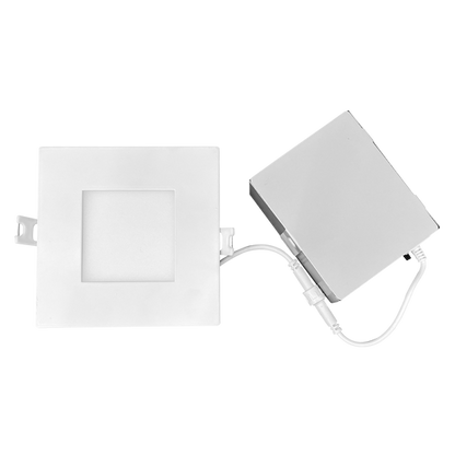 Luxrite LED 4" Mini Panel High Output Square Smooth Canless Wafer Spotlight, 12W, 950 Lumens, Color Selectable - 2700K/3000K/3500K/4000K/5000K, 80 CRI, White Finish, Dimmable (LR23743)