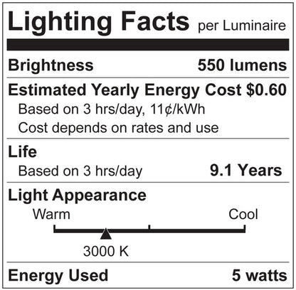 Luxrite LED B11 Torpedo Tip Chandelier Light Bulb, E12 Candelabra Base, 5W, 3000K - Soft White, 500 Lumens, 80 CRI, Clear Finish, Dimmable, Pack of 10 (LR21594)