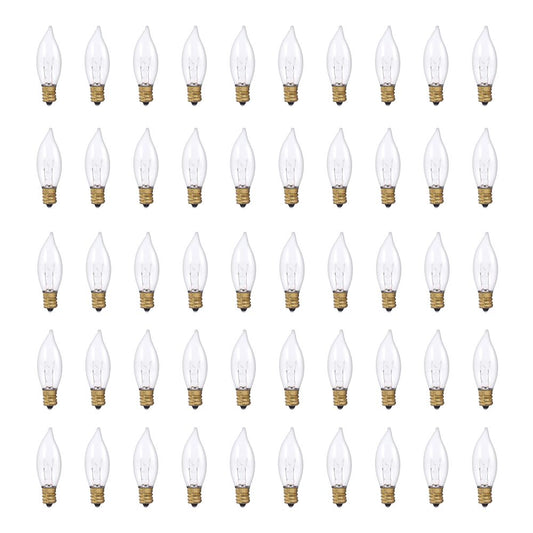Bulbrite Pack of (50) 10 Watt Dimmable Clear CA7 Incandescent Light Bulbs with Candelabra (E12) Base, 2700K Warm White Light