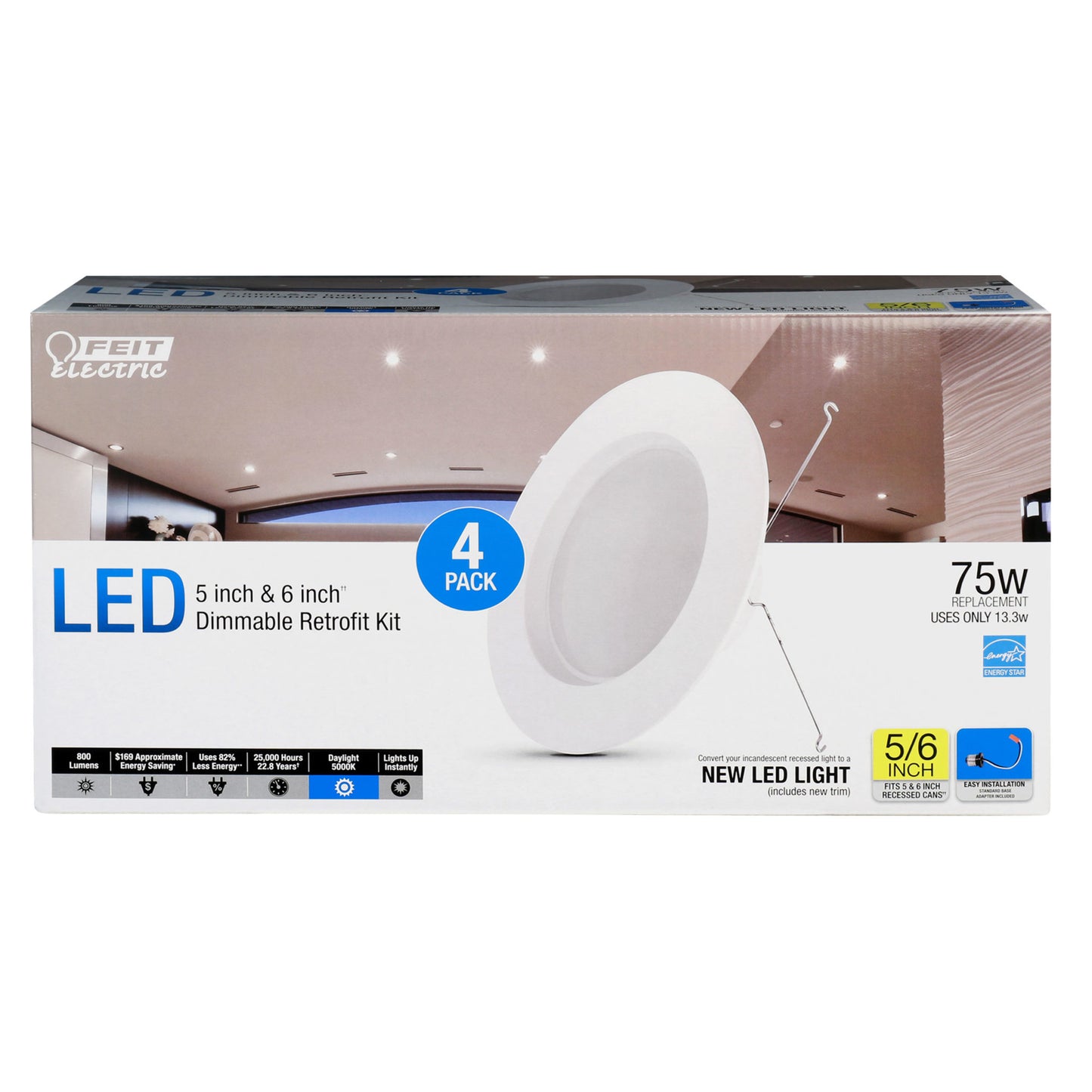 800 Lumen 5000K 5 & 6 Inch Dimmable Recessed Downlight