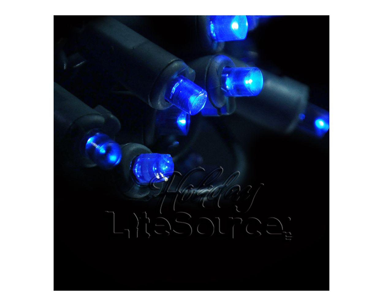 50-LIGHT RECTIFIED 5MM LED LIGHT SET; BLUE BULBS; GREEN WIRE, Approx. 25' Long