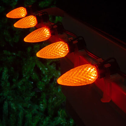 25-Light LED C9 Light Set; Orange Bulbs on Green Wire, Approx. 16'6" Long