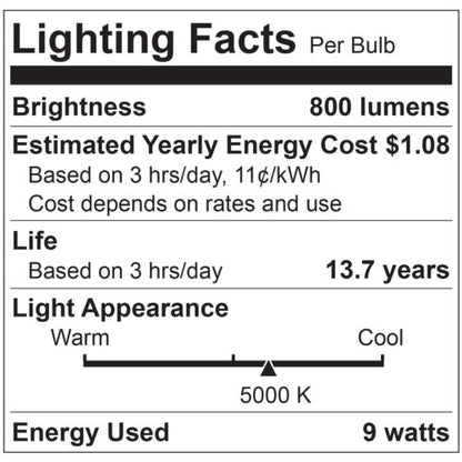 Sunlite 80739-SU LED A19 Light Bulbs, 9 Watts (60W Equivalent), Medium Base (E26), Non-Dimmable, Frost, UL Listed, 50K - Super White 9 Pack