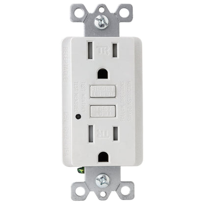 Sunlite 55410-SU GFCI Duplex Outlet, 15 Amp, 120 VAC, 2 Pole/3 Wire, Tamper Resistant, Wallplate Included, ETL Listed, White 1 Pack